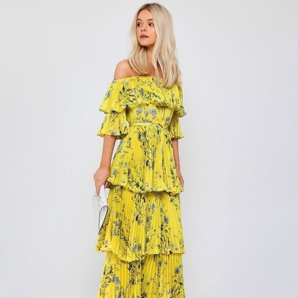 o.p.t Dresses & Skirts - o.p.t Floral Vimmy Tiered Pleated Maxi Dress Yellow Size L